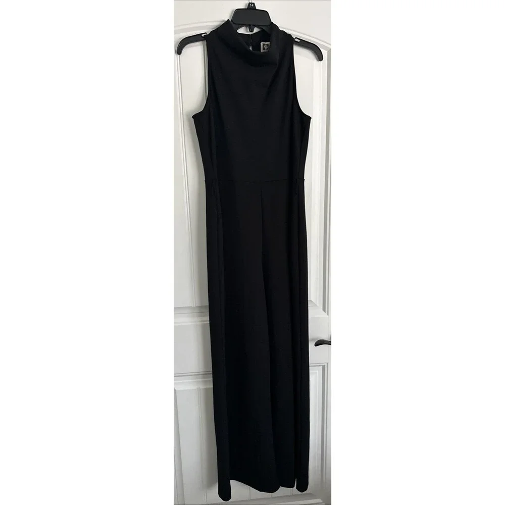 Anne Klein Women's Trendy Chic Cowlneck Wide-Leg Jumpsuit Deep Black 6 (NO BELT)